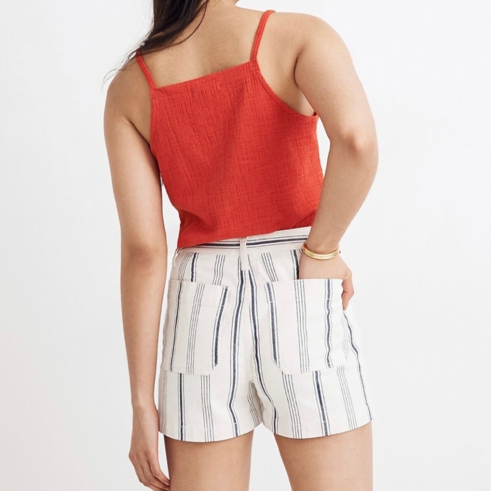 MADEWELL The Emmett Striped White and Navy Denim Women's High Waisted Shorts 31 - Picture 9 of 15